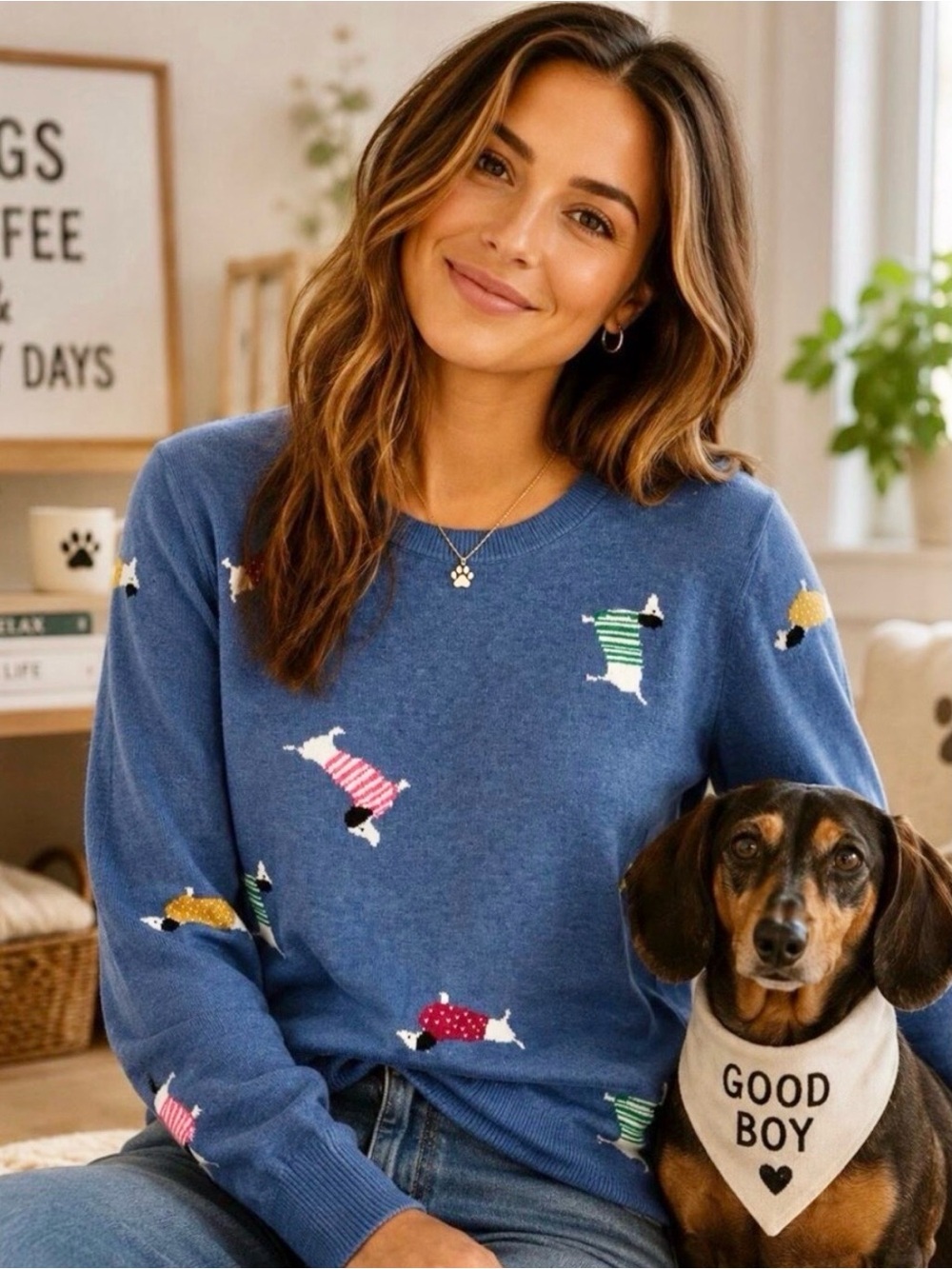 Talbots Dachshund Toss Up Print Lightweight Sweater